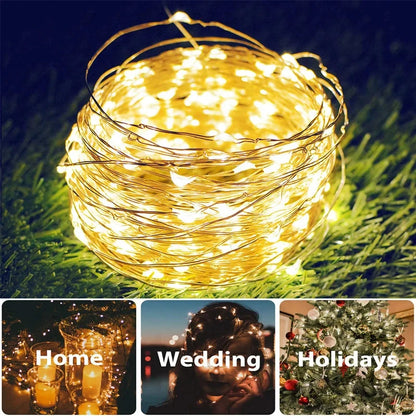 LUCES NAVIDEÑAS SOLARES LED DORADO DE COBRE (20mt)