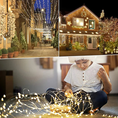 LUCES NAVIDEÑAS SOLARES LED DORADO DE COBRE (20mt)