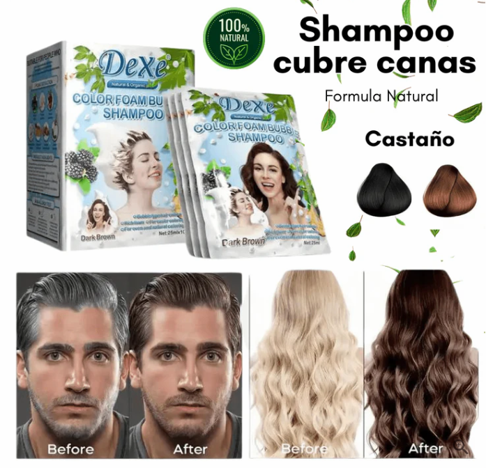 SHAMPOO CUBRECANAS DEXE (castaño) 10 Sachets + PEINE GRATIS  para teñir