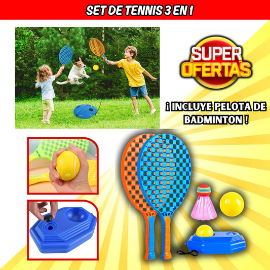 SET DE TENIS 3 EN 1 (2 Raquetas +2 pelotas de Tenis + 1 Bádminton)